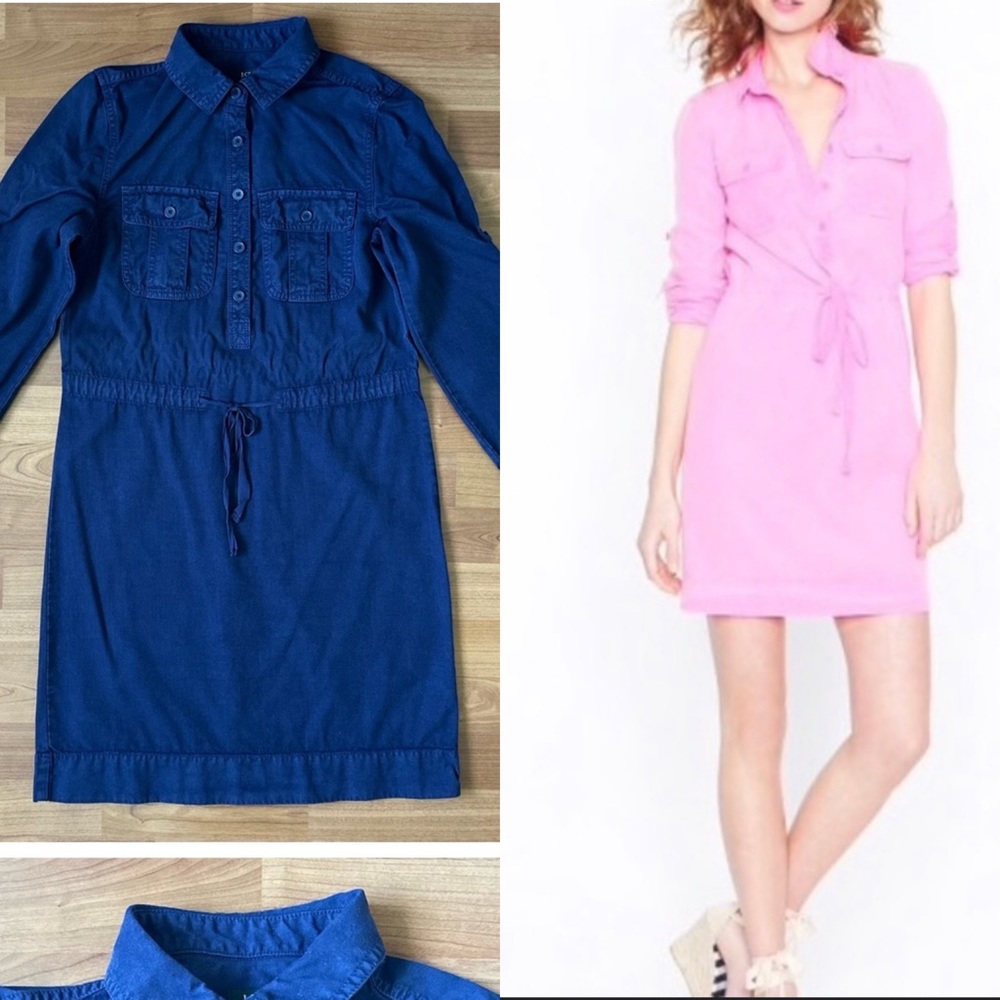 J. CREW | Garment Dyed Navy Blue Purple Drawstring Waist Shirtdress Petite 00